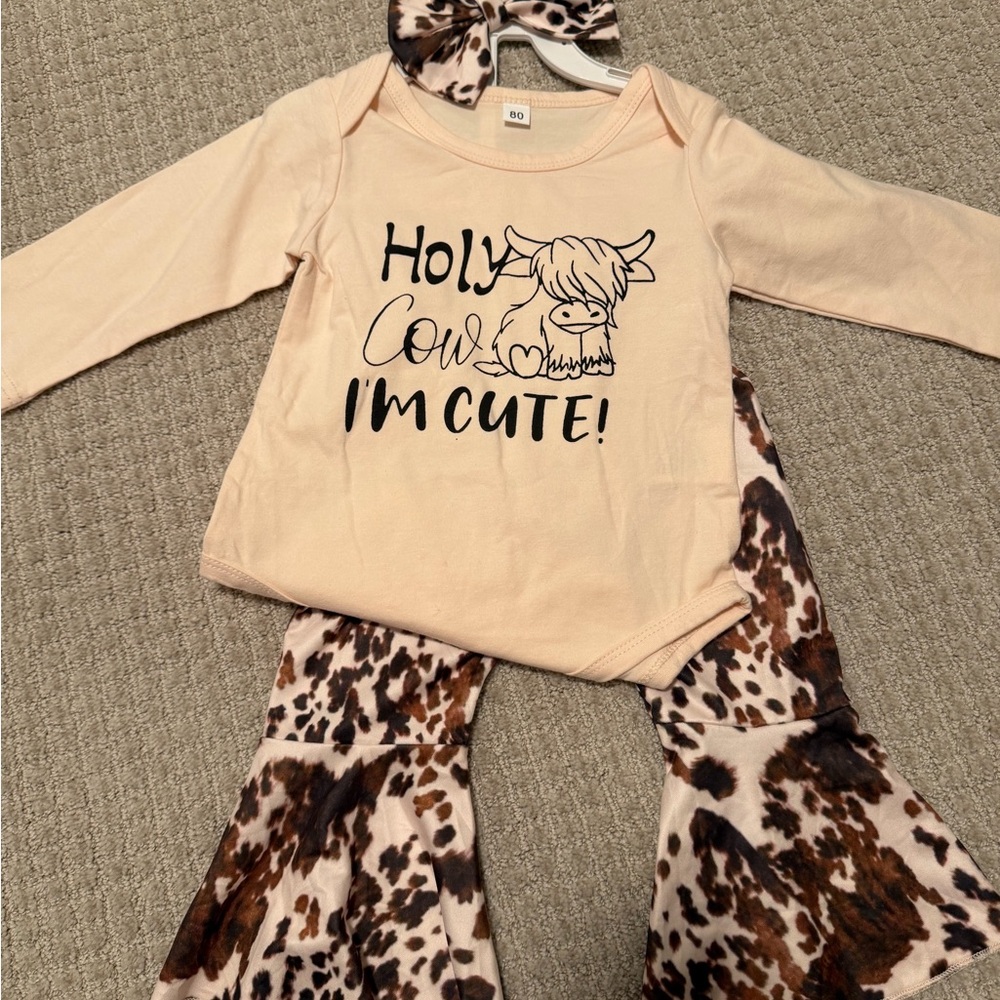 Baby Bodysuit & Cowprint Bell Bottom Set western country outfit cowgirl